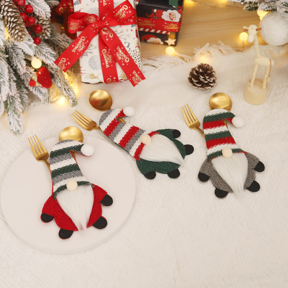Christmas Decorations Faceless Doll Knife and Fork Set Forest Man Tableware Set Home Table Decoration Props