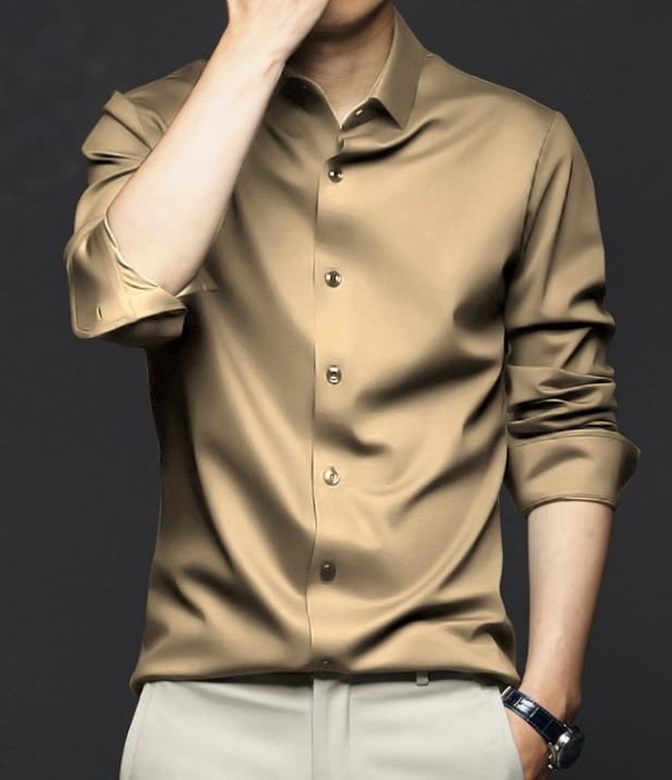 Men's Wrinkle-Resistant Non-Iron Formal Business Casual Premium Ice Silk Dress Shirt