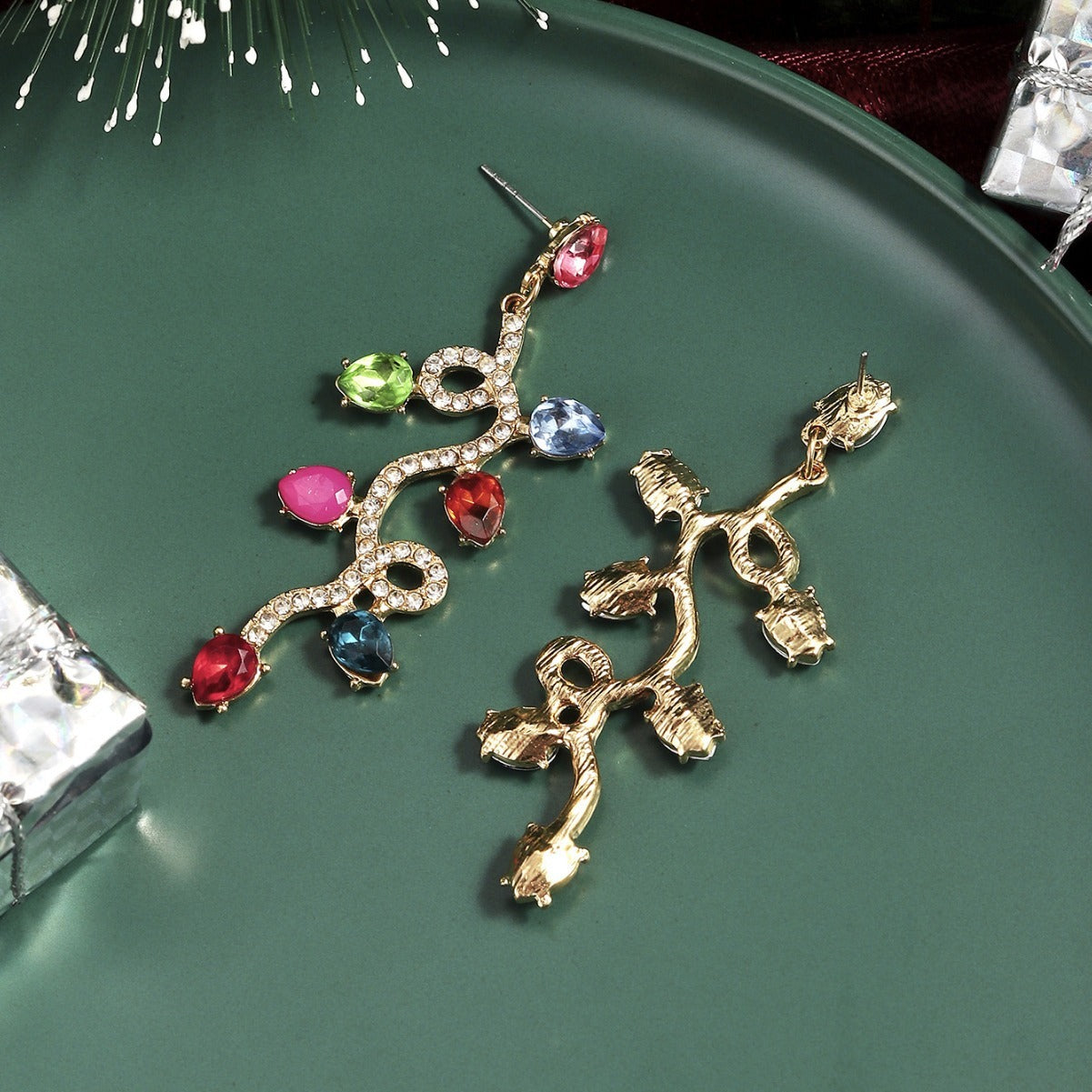Long festive hollow minimalist Christmas earrings