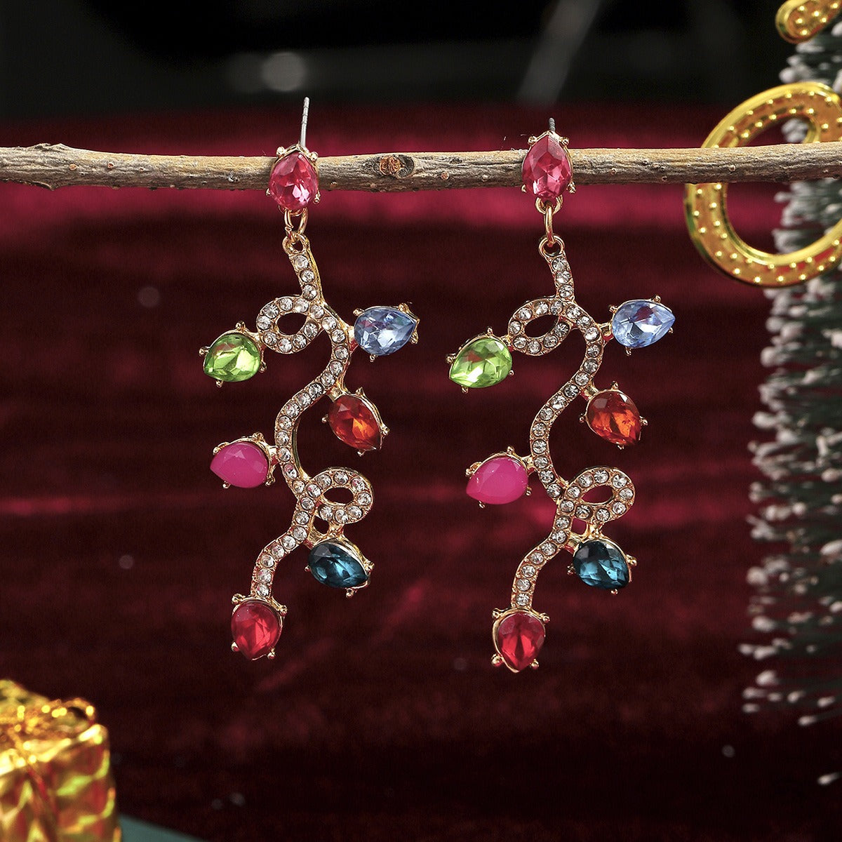 Long festive hollow minimalist Christmas earrings
