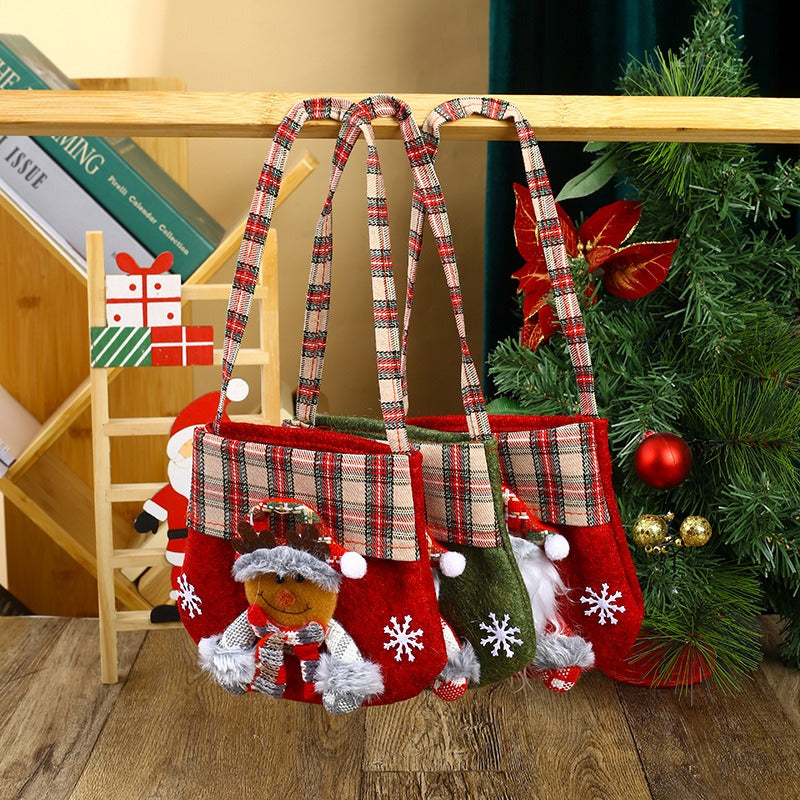 New Checkered Cartoon Christmas Candy Bag Gift Bag Christmas Handbag Apple Bag Christmas Gift