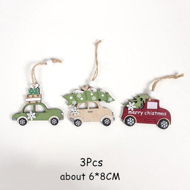 New Year Natural Wood Christmas Tree Ornament Wooden Pendant Xmas Gift Noel Christmas Decoration for Home Navidad Deco