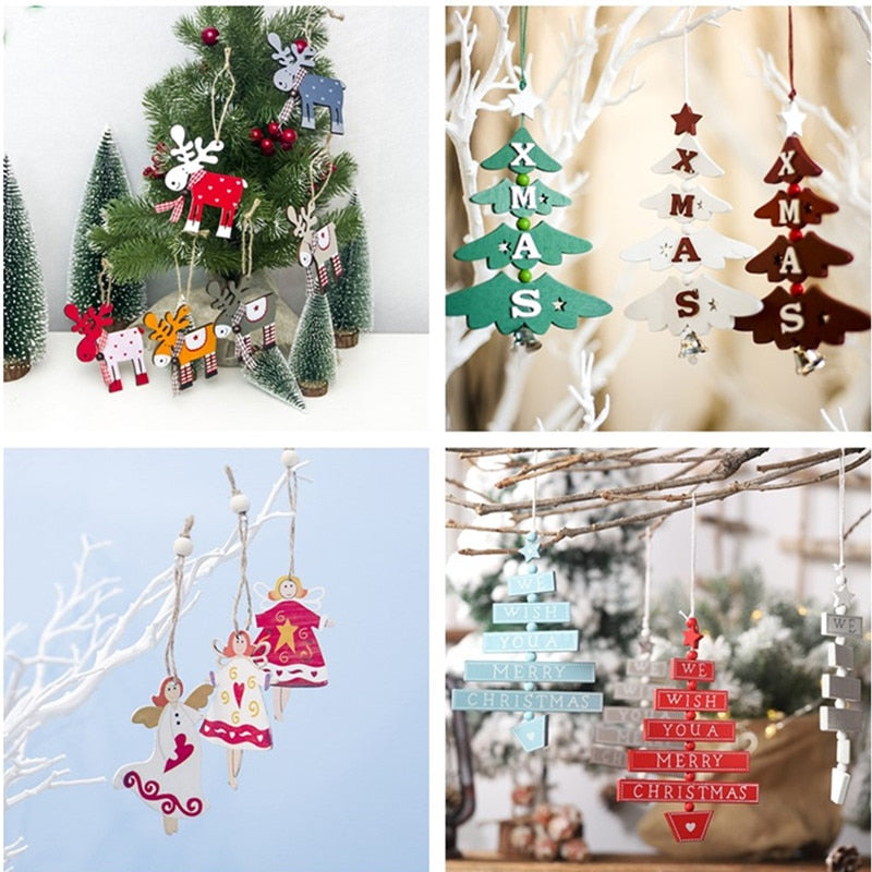 New Year Natural Wood Christmas Tree Ornament Wooden Pendant Xmas Gift Noel Christmas Decoration for Home Navidad Deco