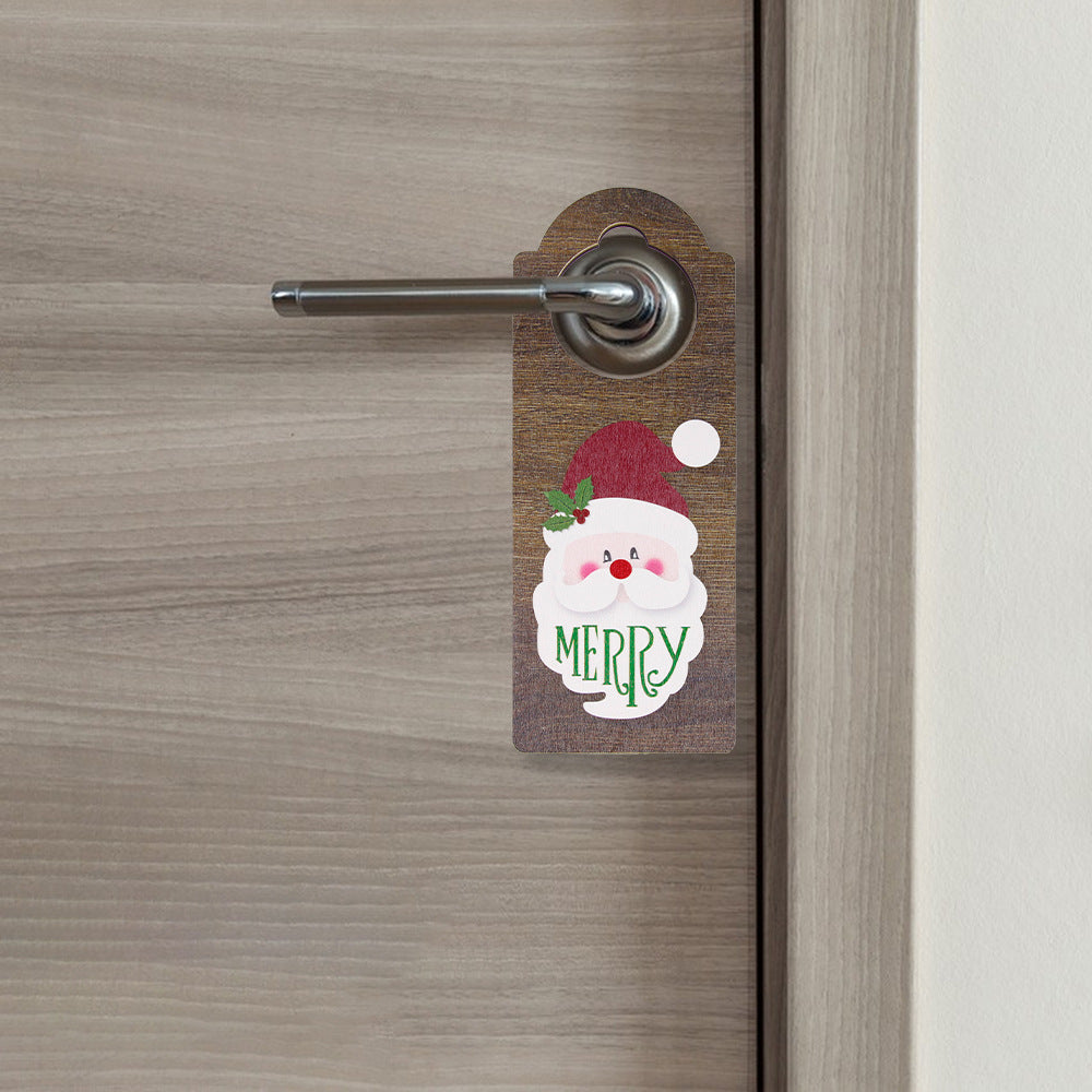 Christmas decorations wooden door hanging Santa Claus snowman party decoration atmosphere decoration door handle pendant