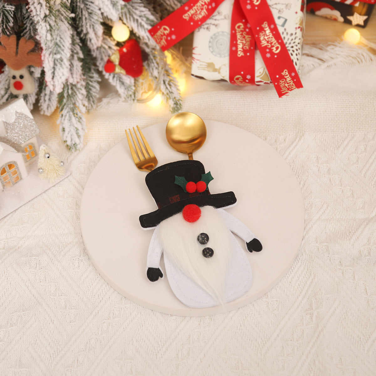 Christmas Decorations Cartoon Santa Claus Doll Knife and Fork Set Dwarf Tableware