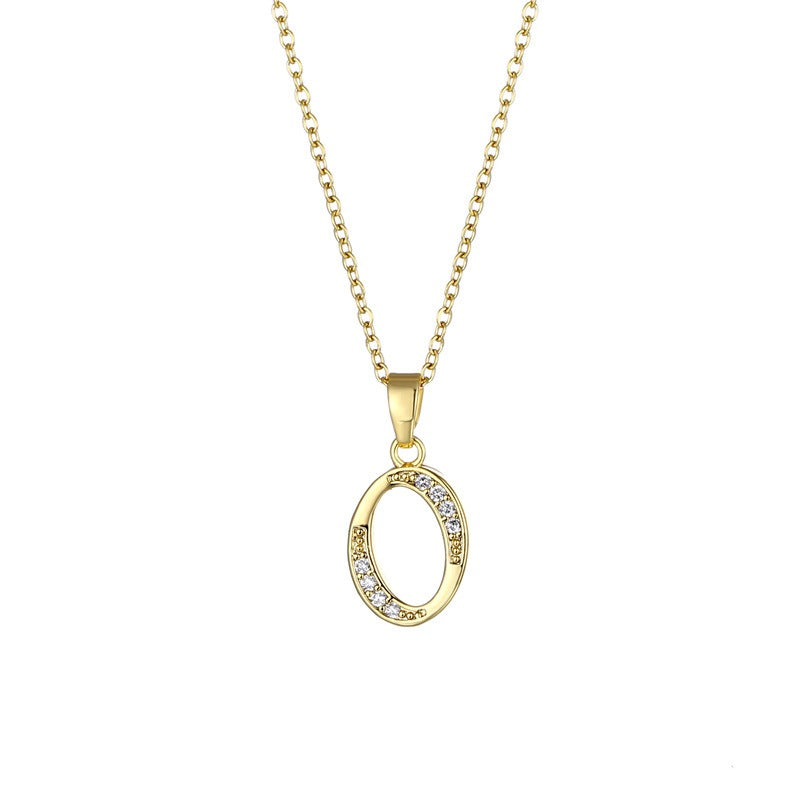Jewelry English Letter Copper Zircon Pendant Women's Stainless Steel Cross Chain 18K Gold Diamond Set Necklace