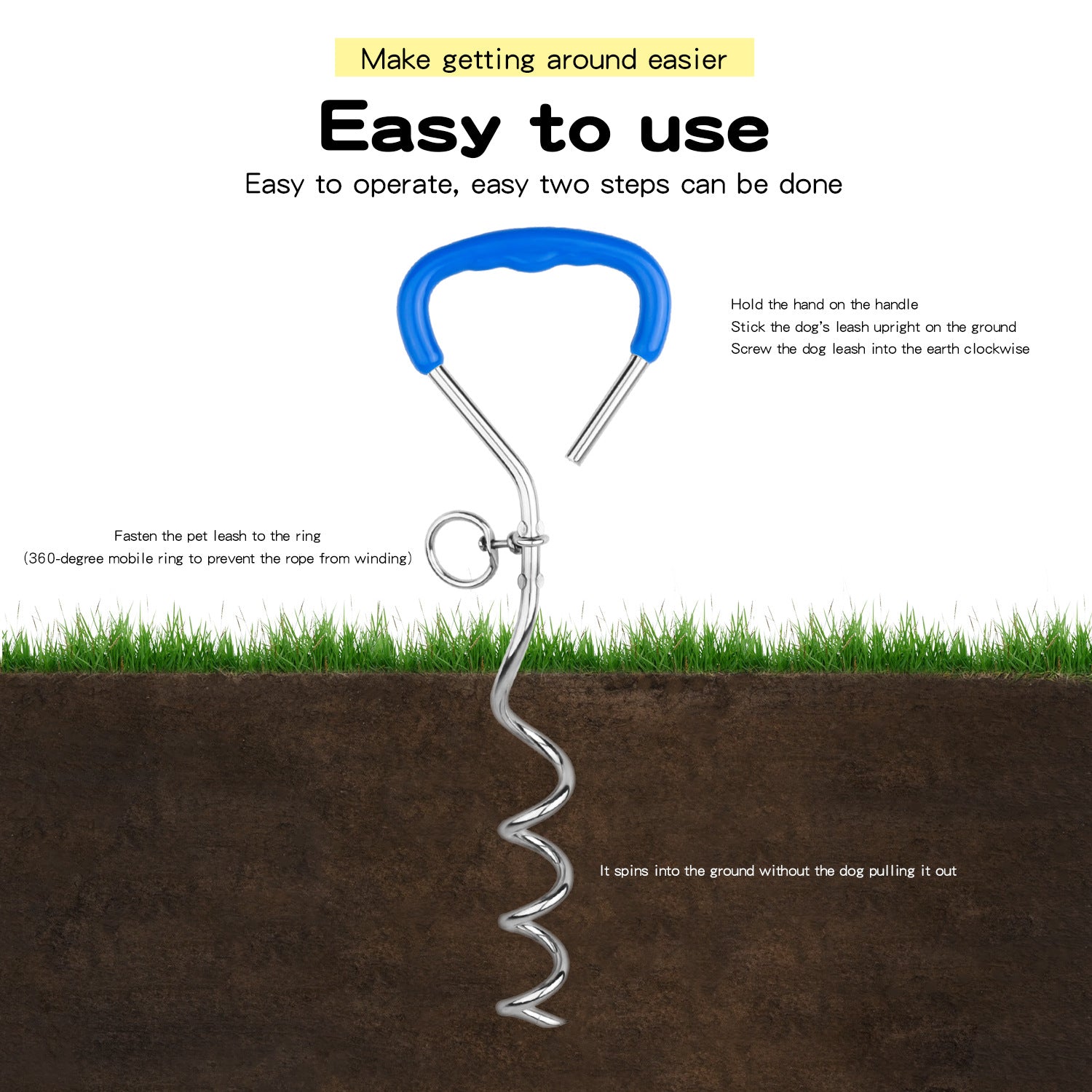 Outdoor Pet Supplies Dog Stake Chrome Plated Spiral Ground Anchor Dog Tether Factory Direct Stock