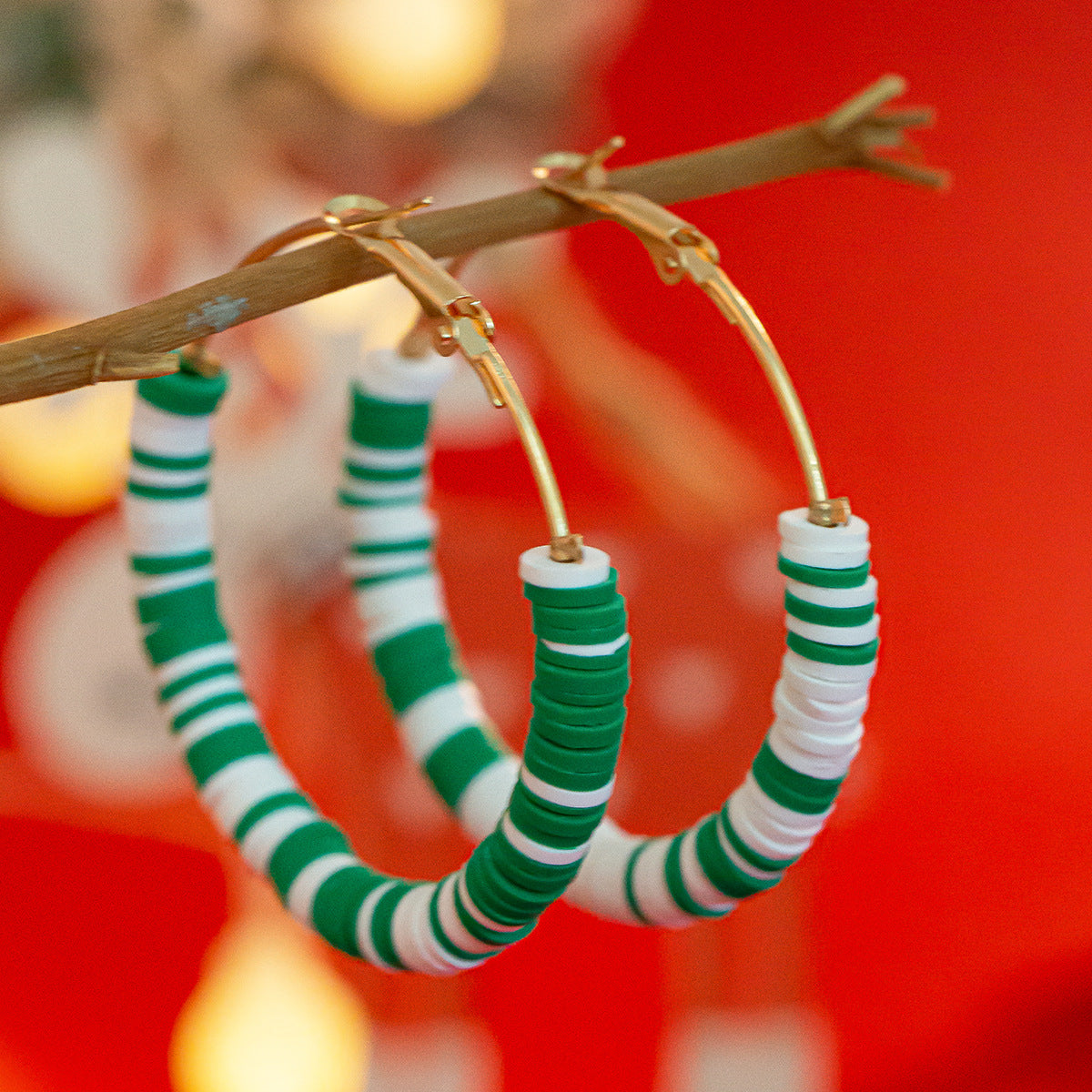 Creative Christmas color blocking earrings, personalized holiday gifts, Santa Claus soft ceramic ring earrings