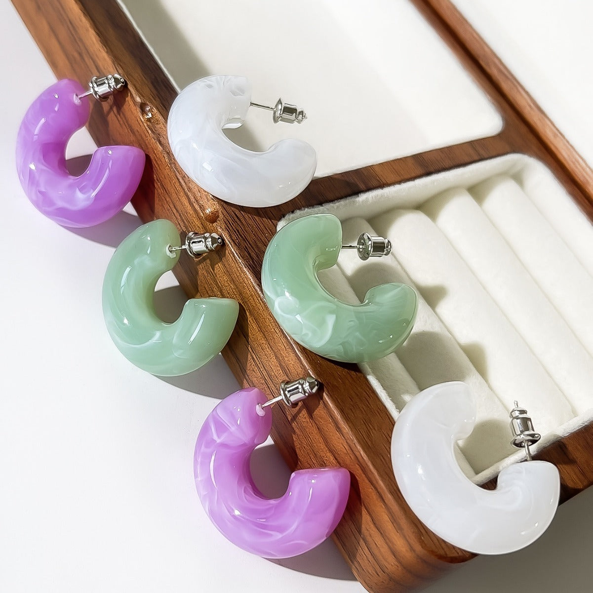 C-shaped acrylic candy mixed color personalized versatile women's earrings