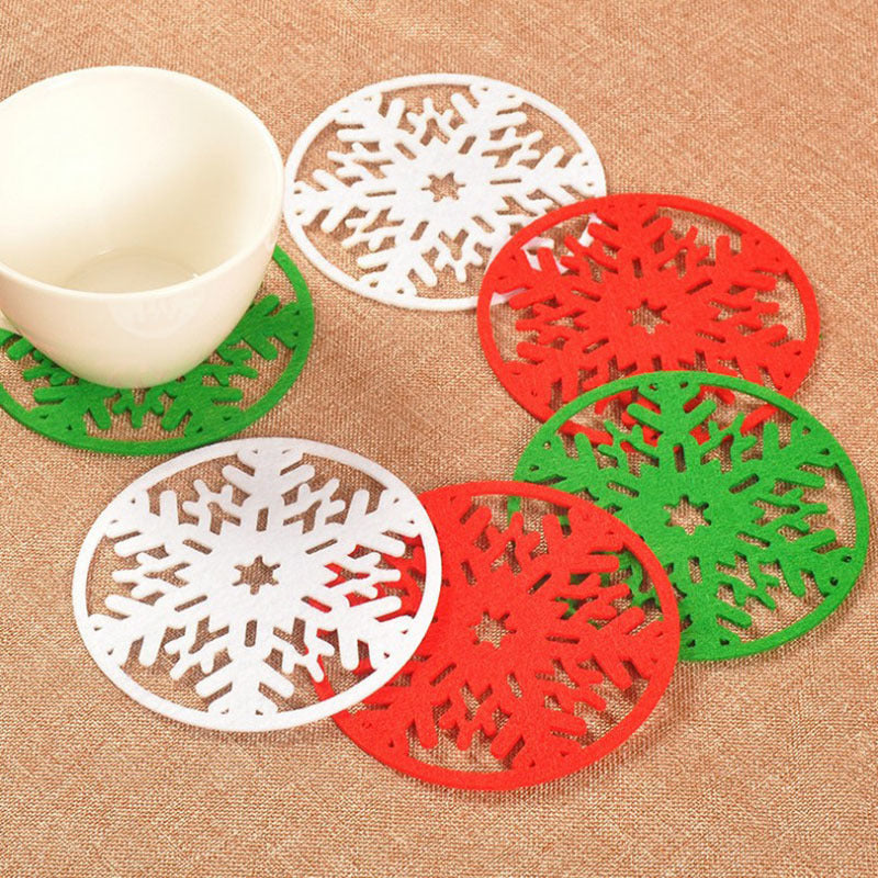 2Pcs 10cm Snowflake Shape Felt Round Dining Pad Christmas Party DIY Kitchen Decor Home Heat Insulation Xmas Mat Decoration 62298
