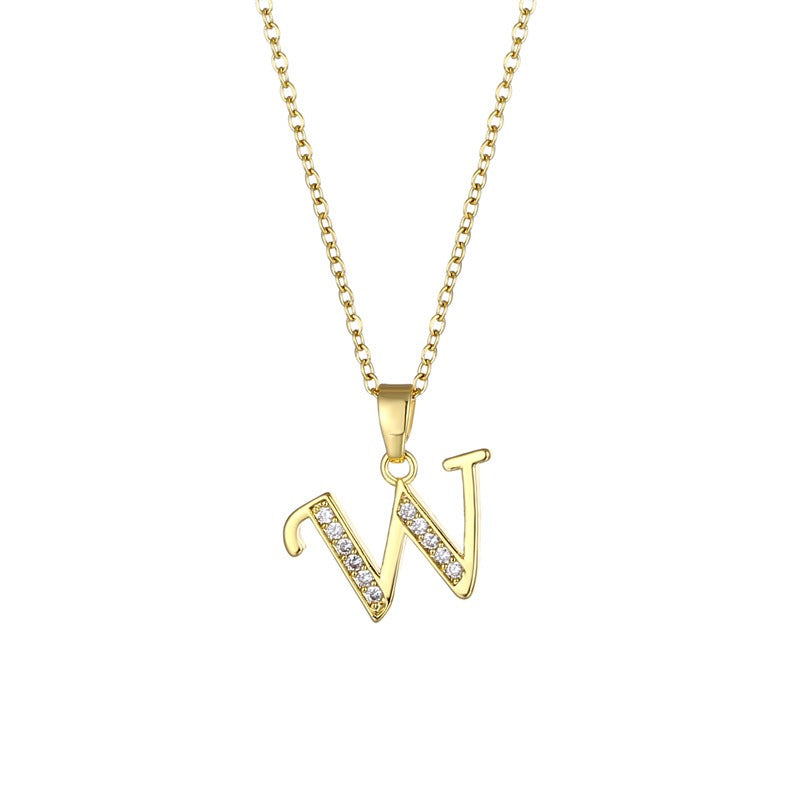 Jewelry English Letter Copper Zircon Pendant Women's Stainless Steel Cross Chain 18K Gold Diamond Set Necklace