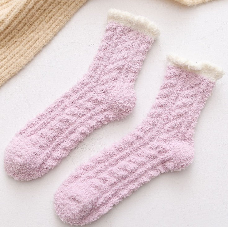 Coral plush socks for children, plush and thick towels for autumn and winter, floor socks, mid length postpartum socks