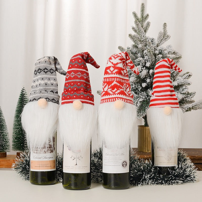 Christmas decoration items knitted hats forest elderly wine covers faceless doll wine caps wine bottle decorations