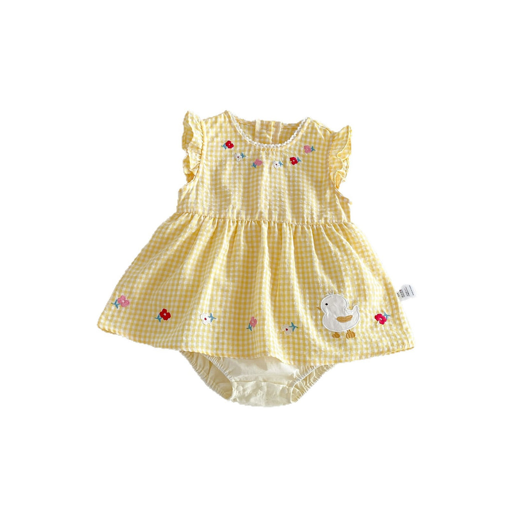 Baby Summer Clothes Romper Girl Baby Duck Checkered Vest Bodysuit Dress Newborn Crawler A-Class Cotton