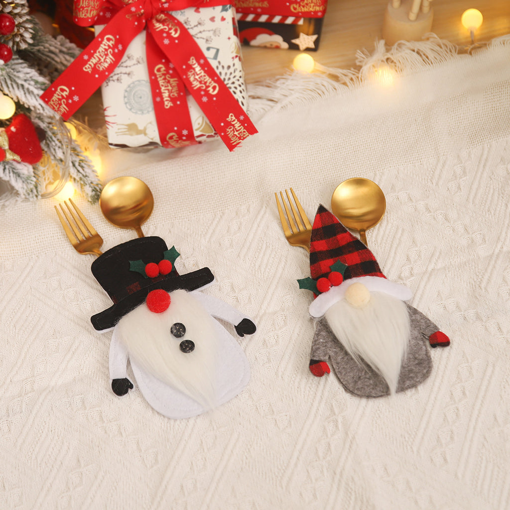 Christmas Decorations Cartoon Santa Claus Doll Knife and Fork Set Dwarf Tableware