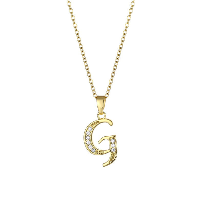 Jewelry English Letter Copper Zircon Pendant Women's Stainless Steel Cross Chain 18K Gold Diamond Set Necklace
