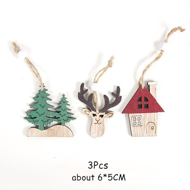 New Year Natural Wood Christmas Tree Ornament Wooden Pendant Xmas Gift Noel Christmas Decoration for Home Navidad Deco