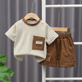 Round neck striped short sleeved top and shorts set