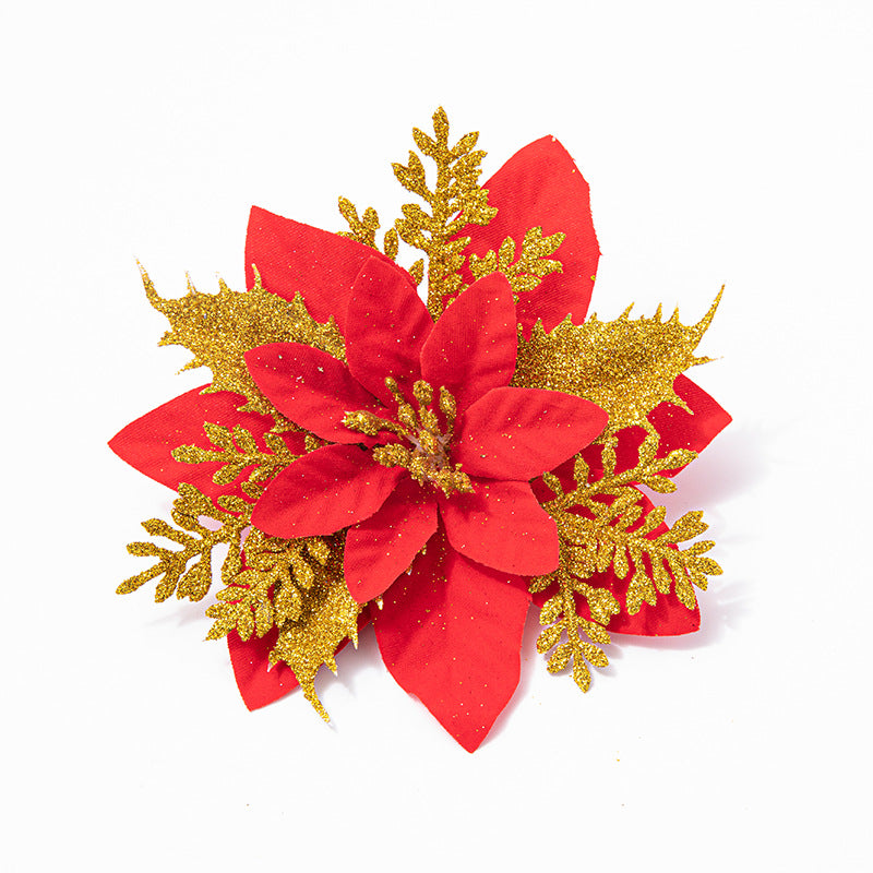 Christmas Decoration Hanging Garland Decoration 14CM High-Grade Gold Edged Red Christmas Flowers