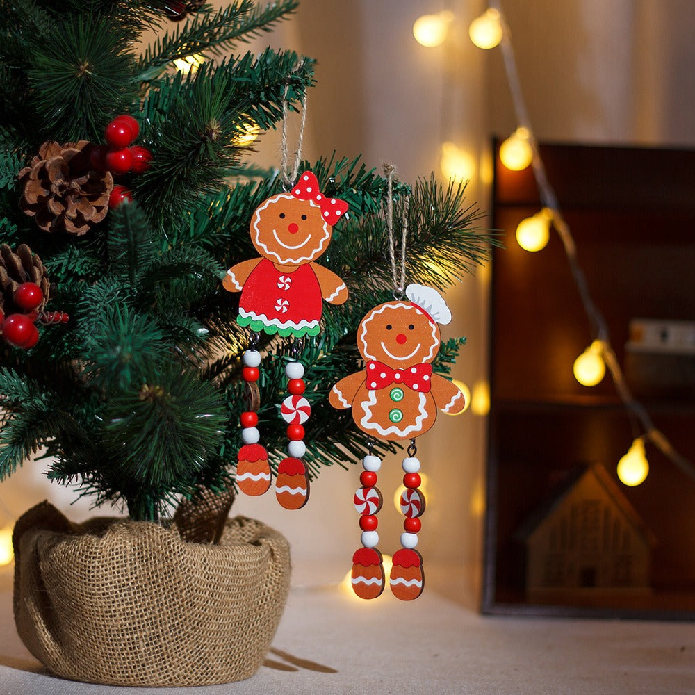 Christmas tree ornaments wooden gingerbread figurines couples long legs small ornaments