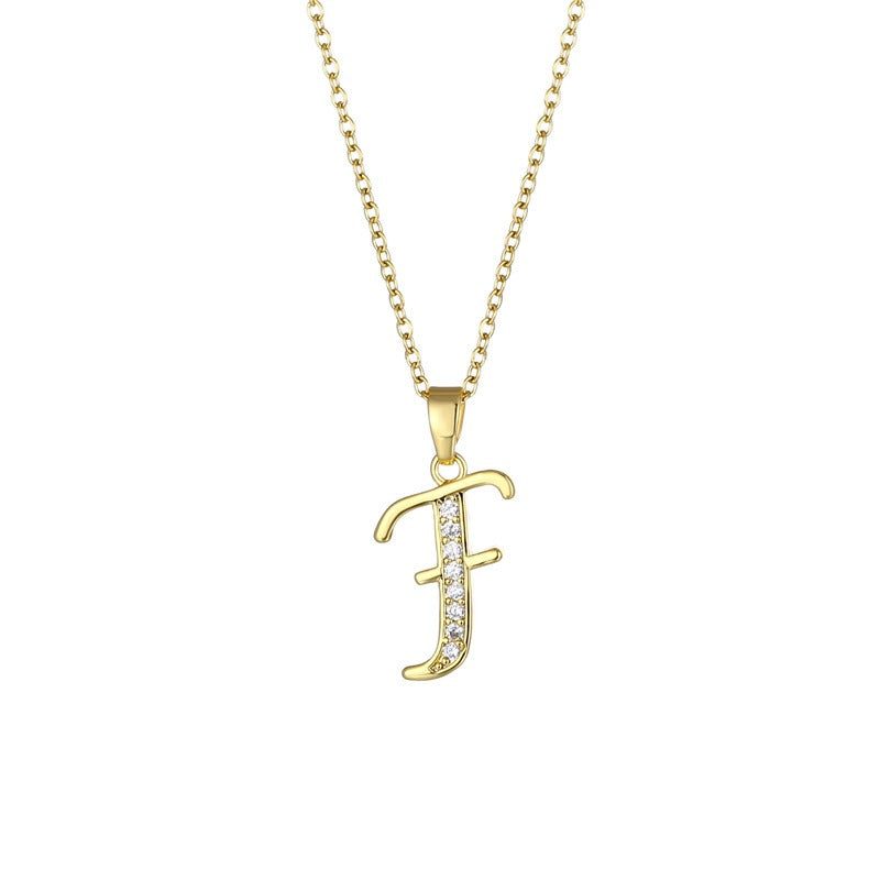 Jewelry English Letter Copper Zircon Pendant Women's Stainless Steel Cross Chain 18K Gold Diamond Set Necklace