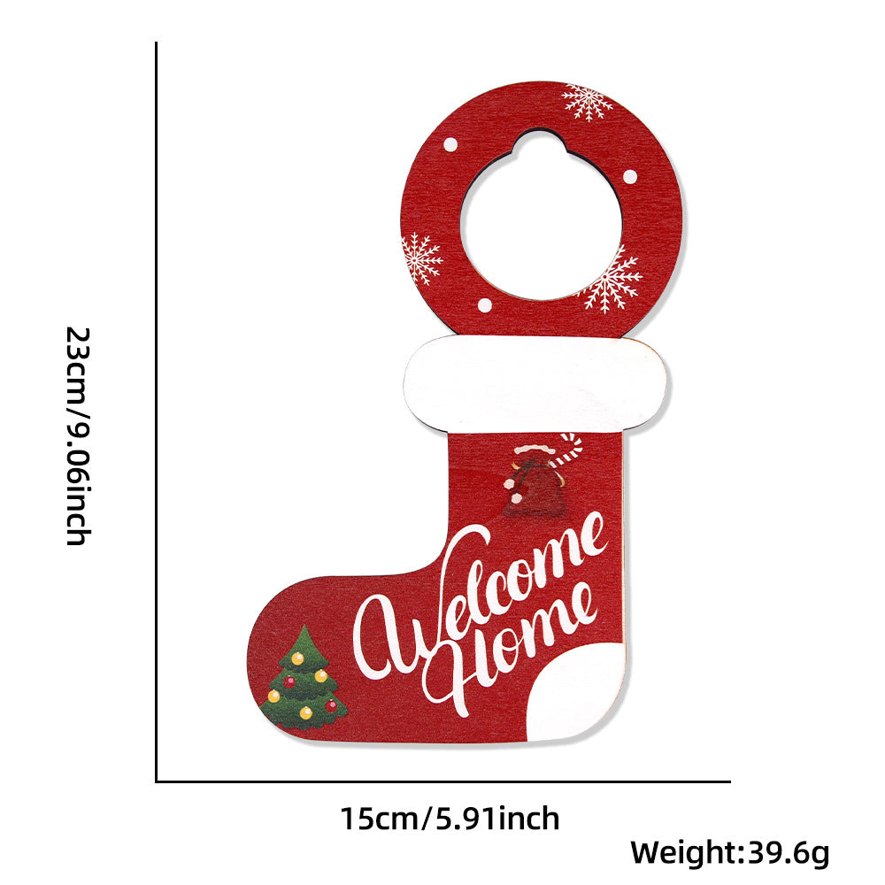 Christmas decorations wooden door hanging Santa Claus snowman party decoration atmosphere decoration door handle pendant