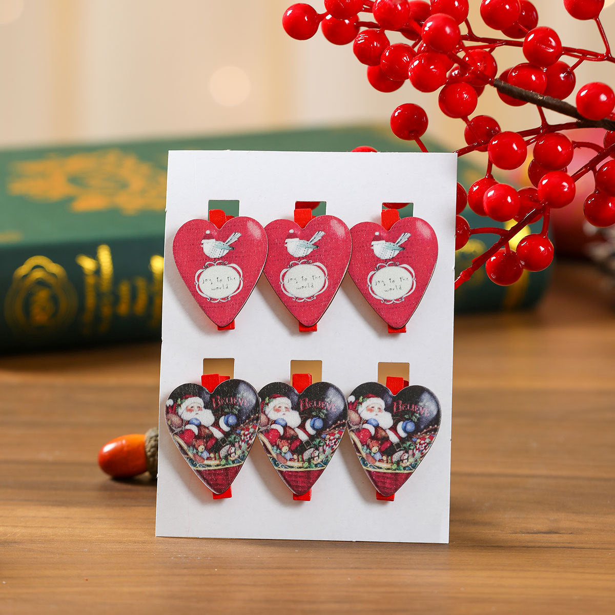 Christmas Wooden Cartoon Clip Christmas Day Decoration Accessories Home Photos Wall Scene Layout