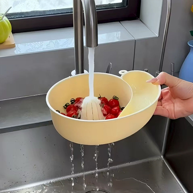Snail-shaped multi-functional fruit drainer/vegetable washer: automatic rotation, reusable