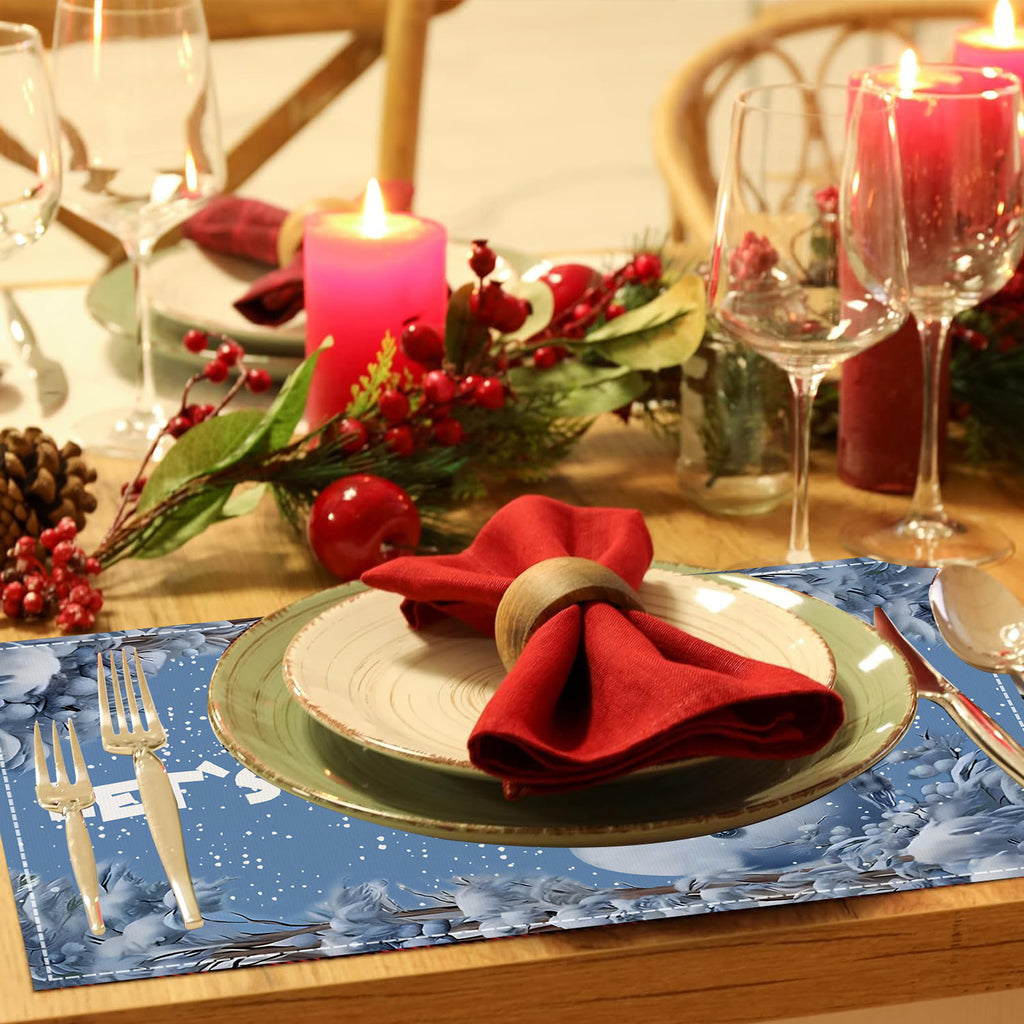 Christmas meal mat solid color snowman white linen printed table mat restaurant Christmas decoration insulation mat