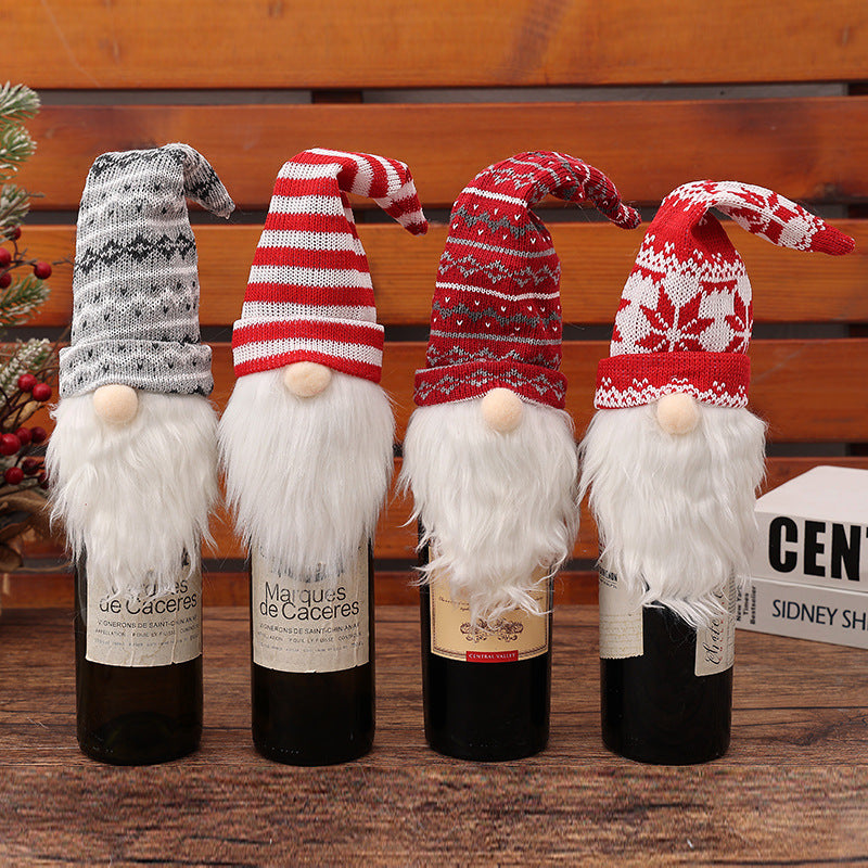 Christmas Decorations Faceless Doll Wine Bottle Cap Knitted Forest Elderly Wine Bottle Cover Restaurant Decoration