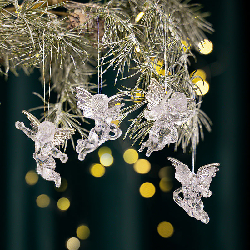 Christmas Decorations Transparent Angel Pendant Christmas Tree Acrylic Silver Wings Angel Pendant
