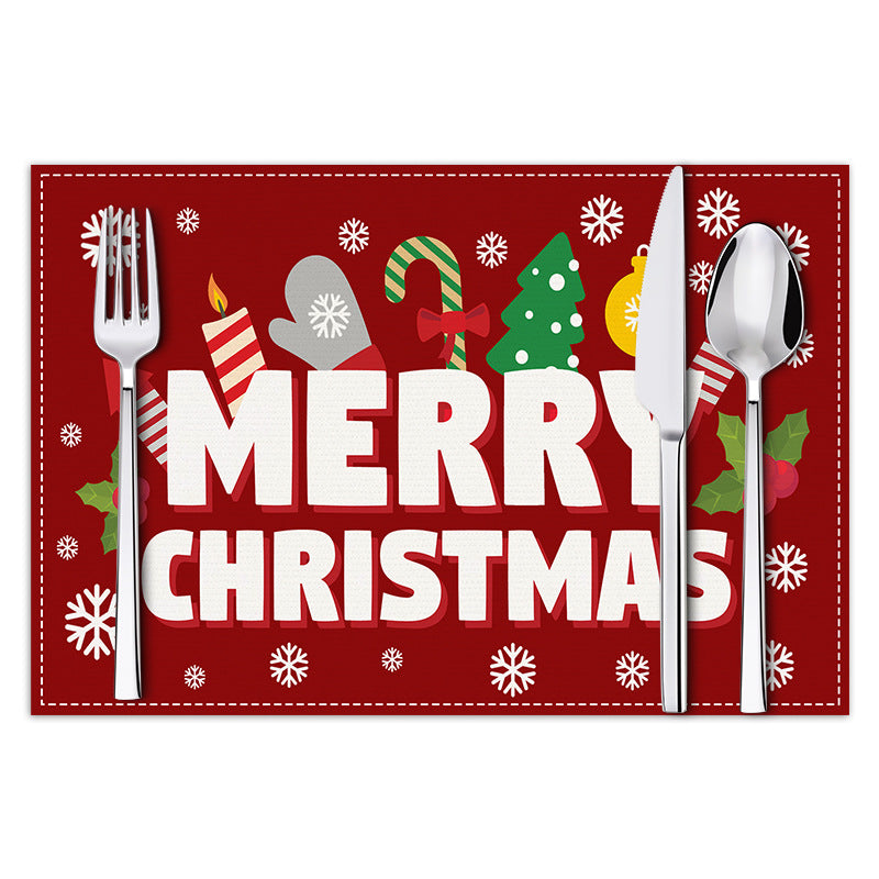Cartoon Christmas Mat Holiday Party Table Decoration Thermal Insulation Mat White Hemp Printed Table Mat
