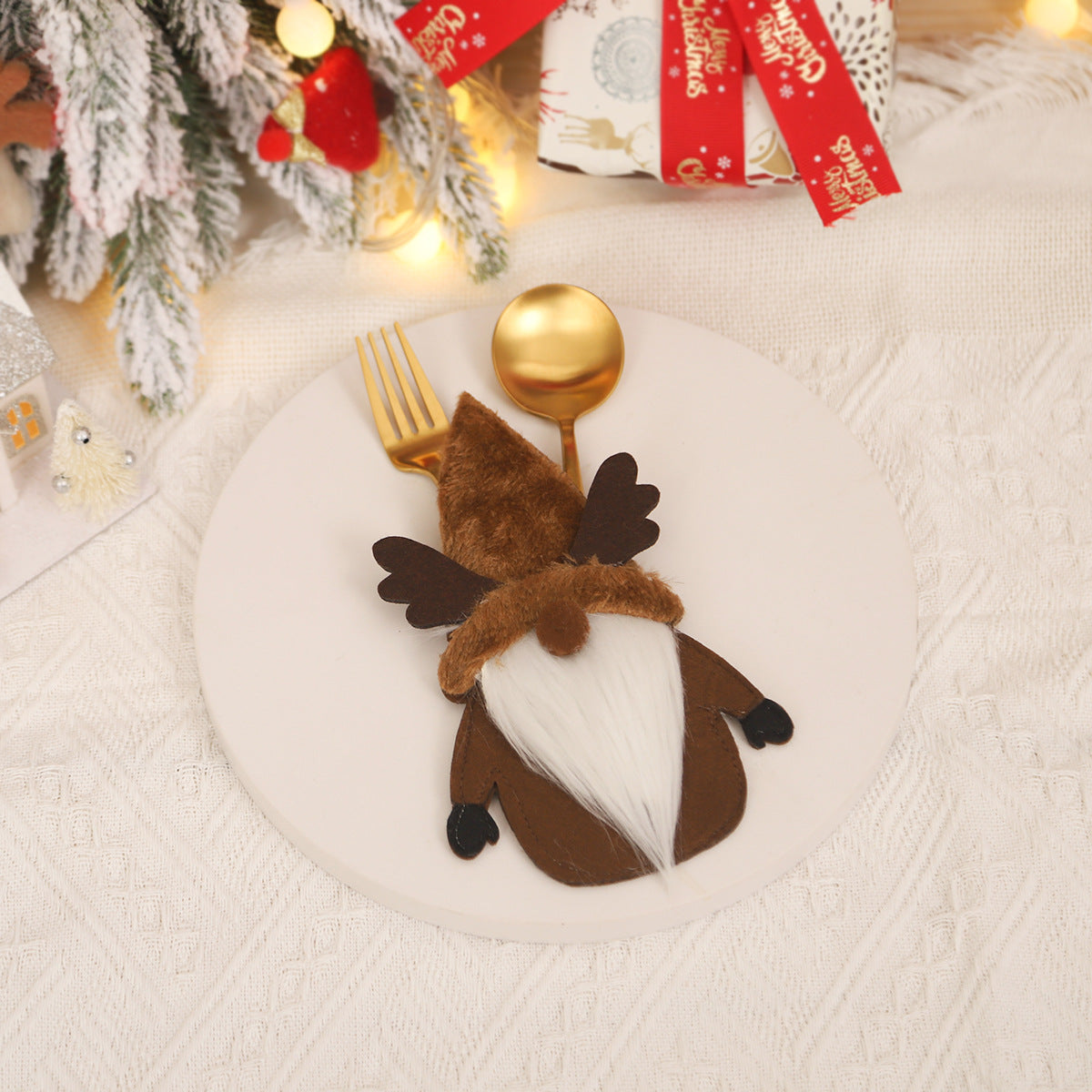 Christmas Decorations Cartoon Santa Claus Doll Knife and Fork Set Dwarf Tableware