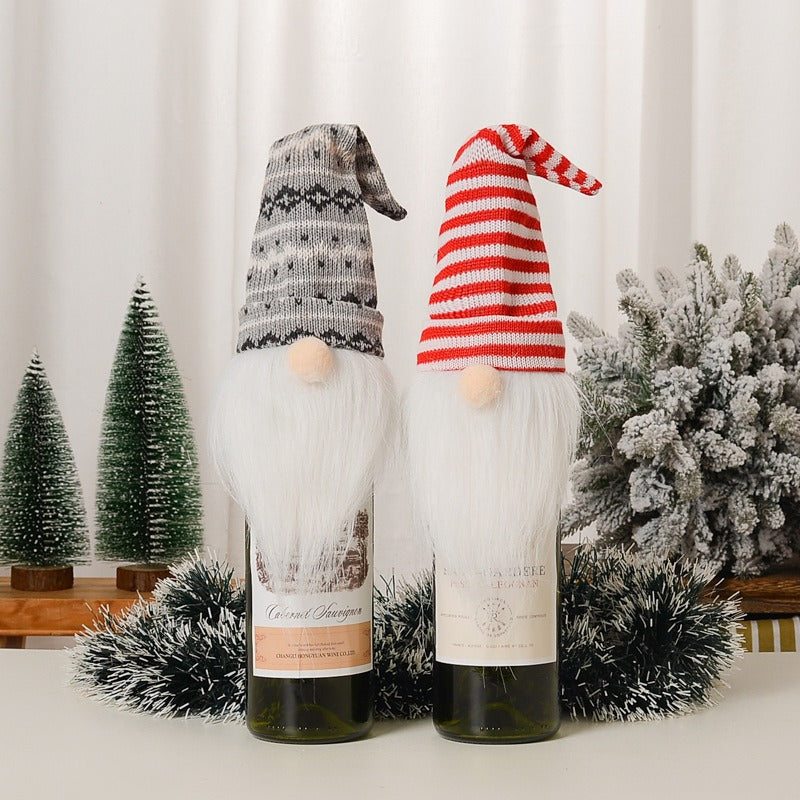 Christmas decoration items knitted hats forest elderly wine covers faceless doll wine caps wine bottle decorations
