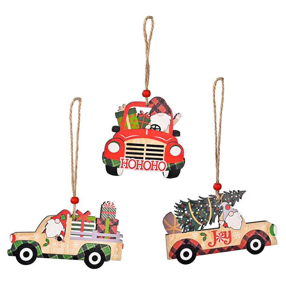 New Christmas Wood Car Pendant Printing Car Christmas Tree Pendant Scene Decoration