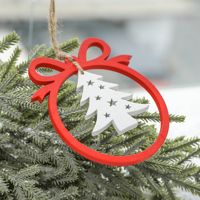Christmas decorations, wooden Christmas hollowed out Christmas tree ornaments, wooden five pointed star reindeer snowflake ornaments
