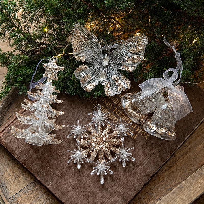 Christmas decoration sequins acrylic pendant transparent snowflake pendant Christmas tree scene decoration props