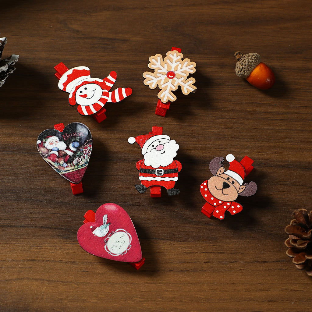 Christmas Wooden Cartoon Clip Christmas Day Decoration Accessories Home Photos Wall Scene Layout