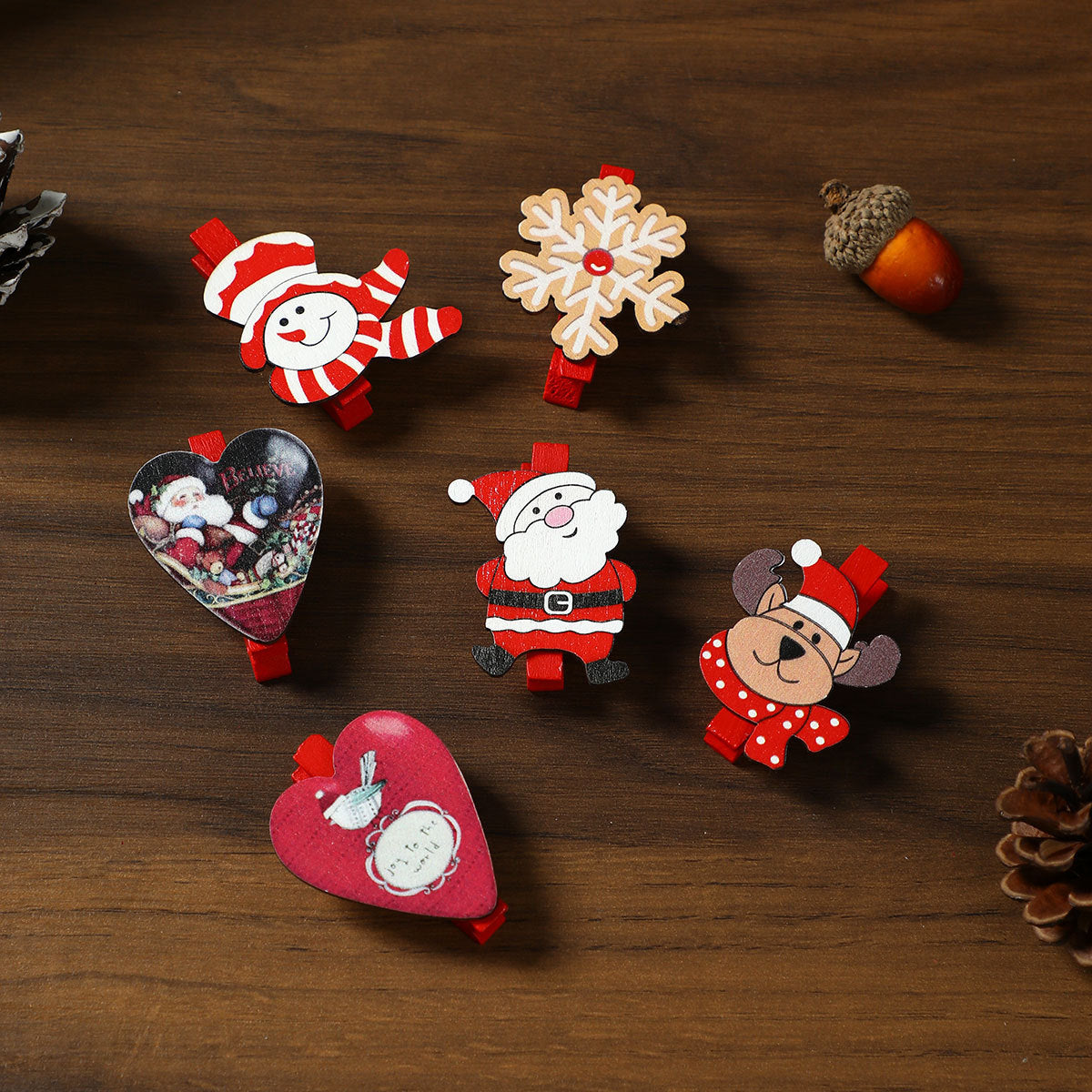 Christmas Wooden Cartoon Clip Christmas Day Decoration Accessories Home Photos Wall Scene Layout