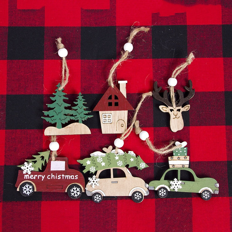 New Year Natural Wood Christmas Tree Ornament Wooden Pendant Xmas Gift Noel Christmas Decoration for Home Navidad Deco