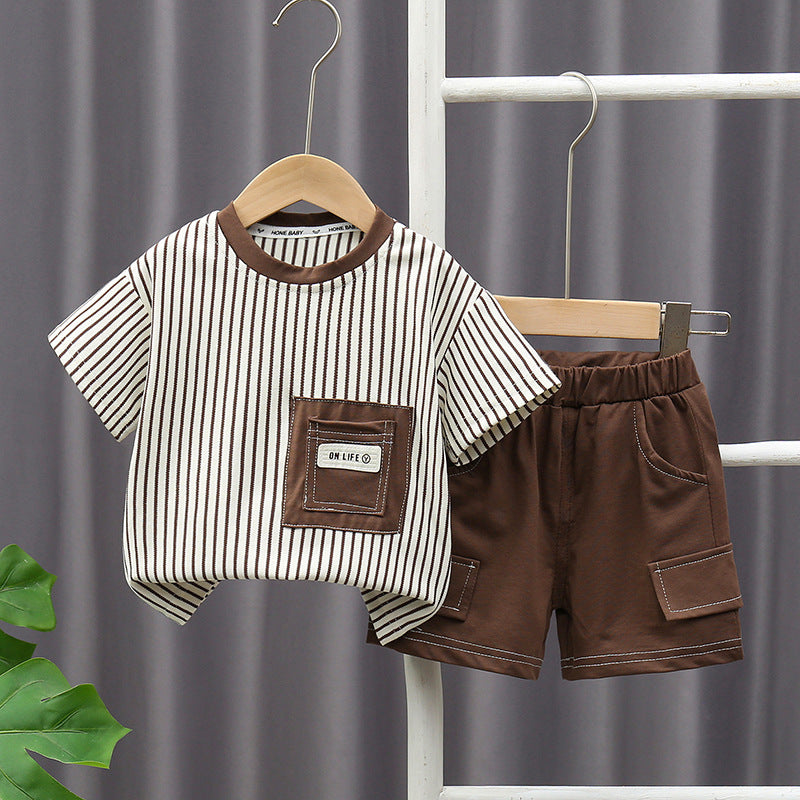 Round neck striped short sleeved top and shorts set
