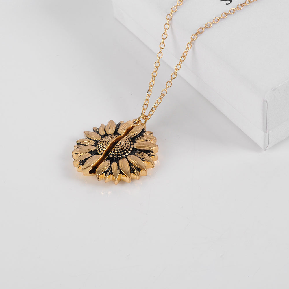 Vintage Sunflower Locket  Pendant Necklace Bohemia female Gold Silver Open Engrave letter Necklaces Lover Gift
