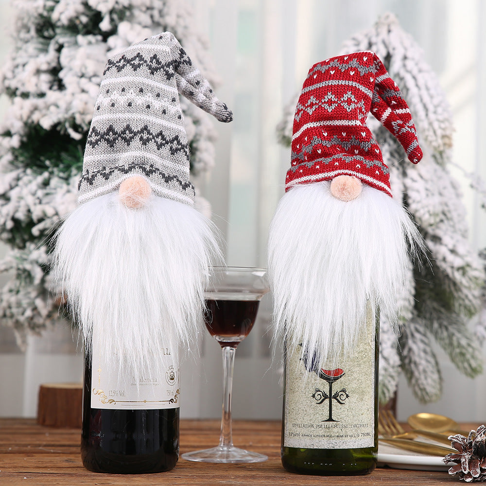 Christmas Decorations Faceless Doll Wine Bottle Cap Knitted Forest Elderly Wine Bottle Cover Restaurant Decoration