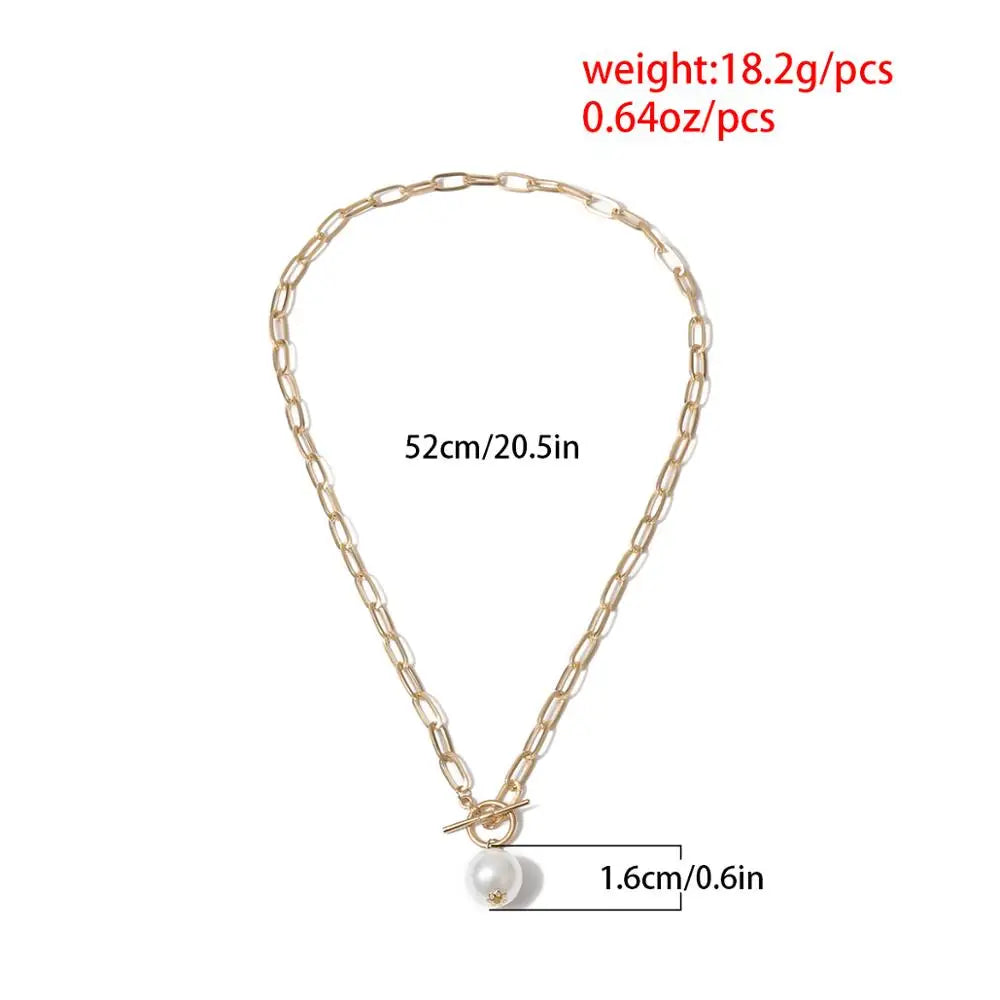 Gothic Baroque Pearl Pendant Choker Necklace for Women Wedding Punk Big Bead Lariat Gold Color Long Chain Necklace Jewelry