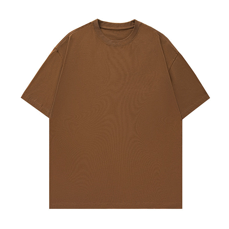 Solid-color basic round-neck T-shirt for couples, worn as an undershirt