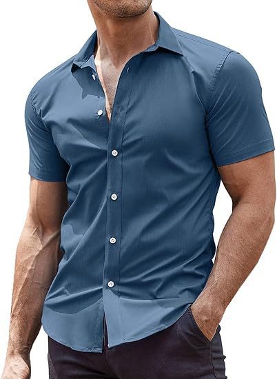 Mens Classic Business Casual Short Sleeve Shirt