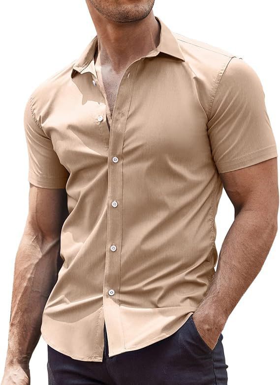 Mens Classic Business Casual Short Sleeve Shirt