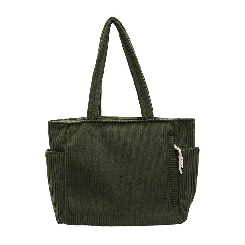 Corduroy Shoulder Tote Bag with Multiple Pockets